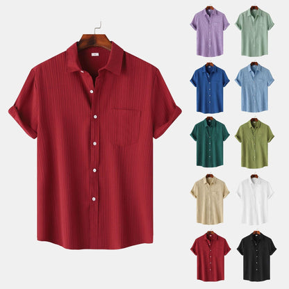 Men's Solid Color Polo Collar Short Sleeve Shirt - HEPSIBAH SHOP