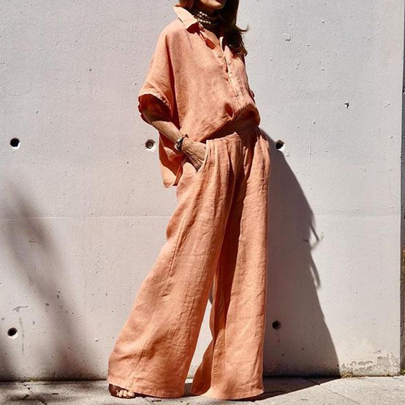 Women's Loose Cotton & Linen Tops Pants Suit - HEPSIBAH SHOP