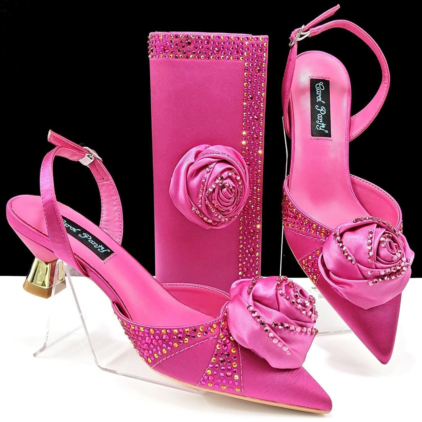 Women's Shoes And Bags Handmade Flower Decoration High Temperature Rhinestone Satin High Heels Suit - HEPSIBAH SHOP