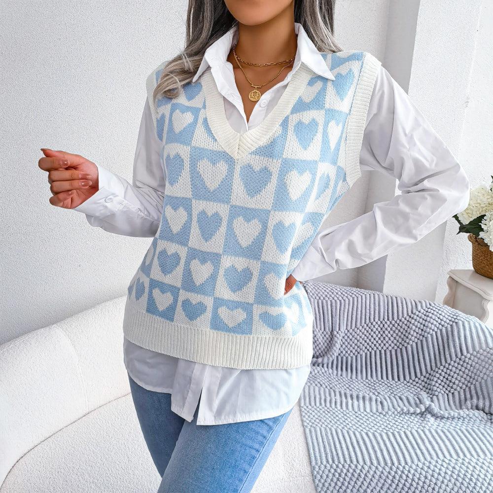 College Style Heart Knitted Vest Sweater - HEPSIBAH SHOP