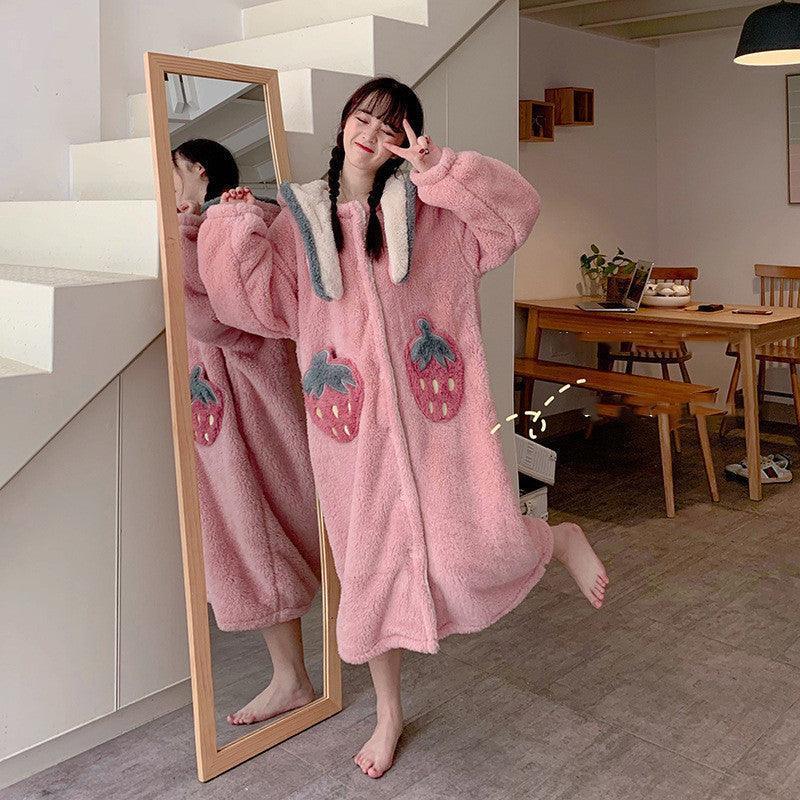 Cute padded flannel hooded pajamas