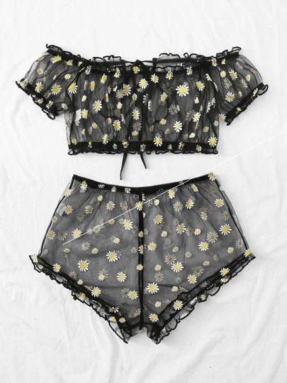 Women's Mesh Printed Lingerie Set - HEPSIBAH SHOP