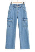 Washed Blue Pocket Decorated High Waist Wide-leg Jeans Women Casual Jeans - HEPSIBAH SHOP