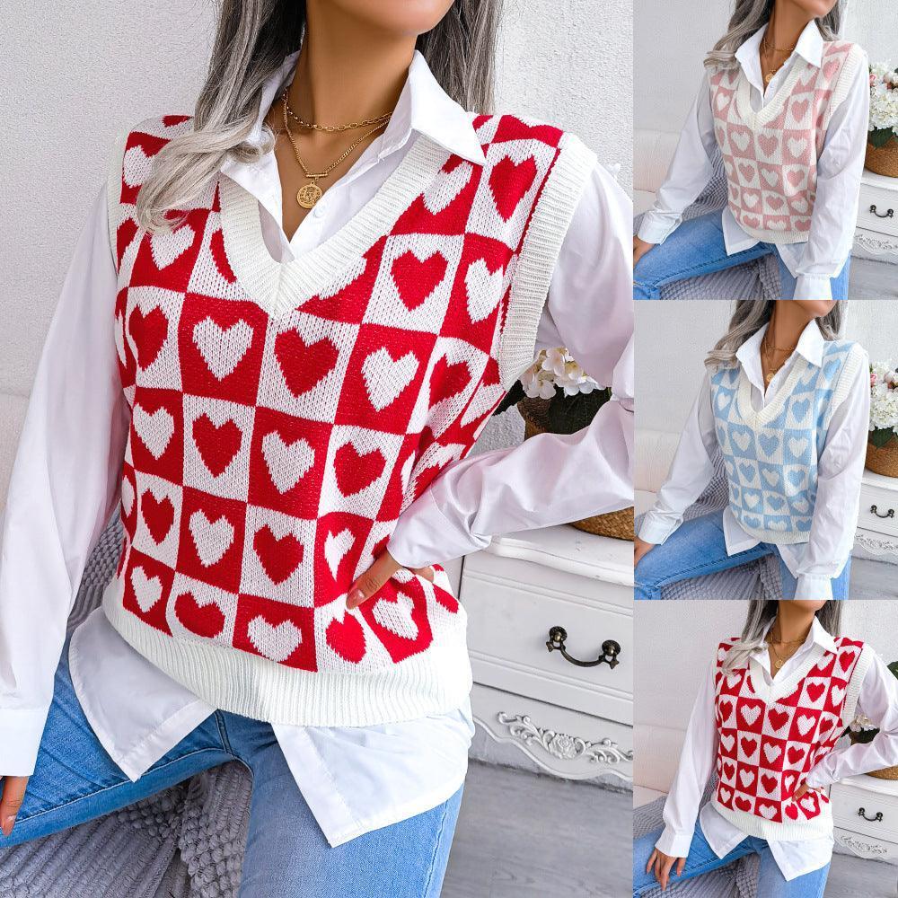 College Style Heart Knitted Vest Sweater - HEPSIBAH SHOP