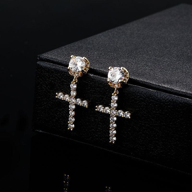 New Hot Sale Hip Hop Big Zircon Cross Stud Earrings - HEPSIBAH SHOP