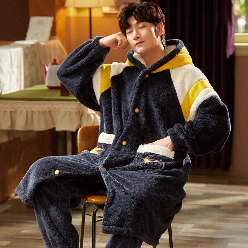 Men's Fleece Thickened Long Coral Fleece Pajamas Set - HEPSIBAH SHOP