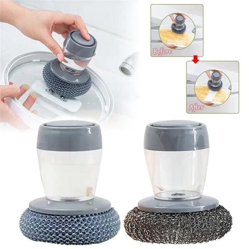 Kitchen Soap Dispensing Palm Brush Cleaner Push-type Brush Kitchen Detergent Tools - Image #1