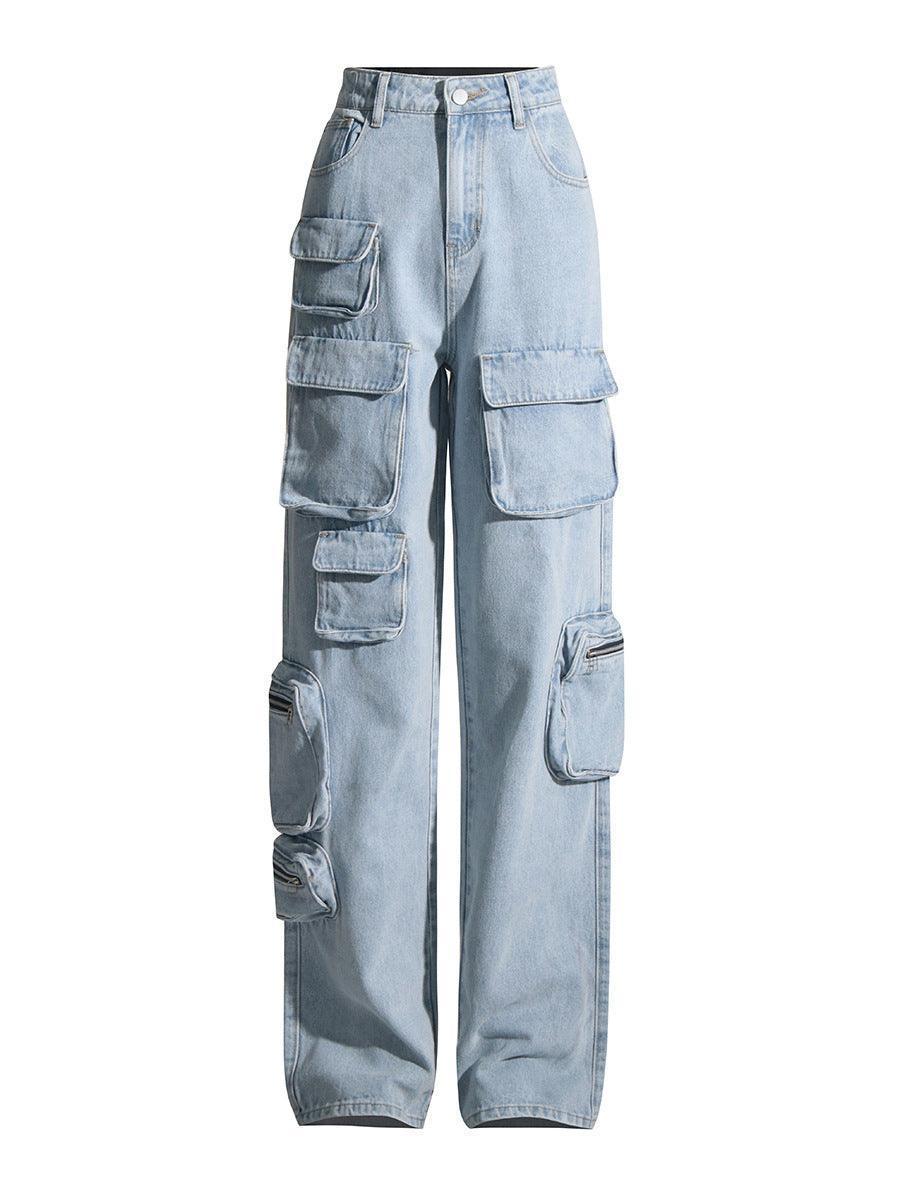 Vintage Light Blue Washed High-waisted Tooling Jeans For Women - HEPSIBAH SHOP