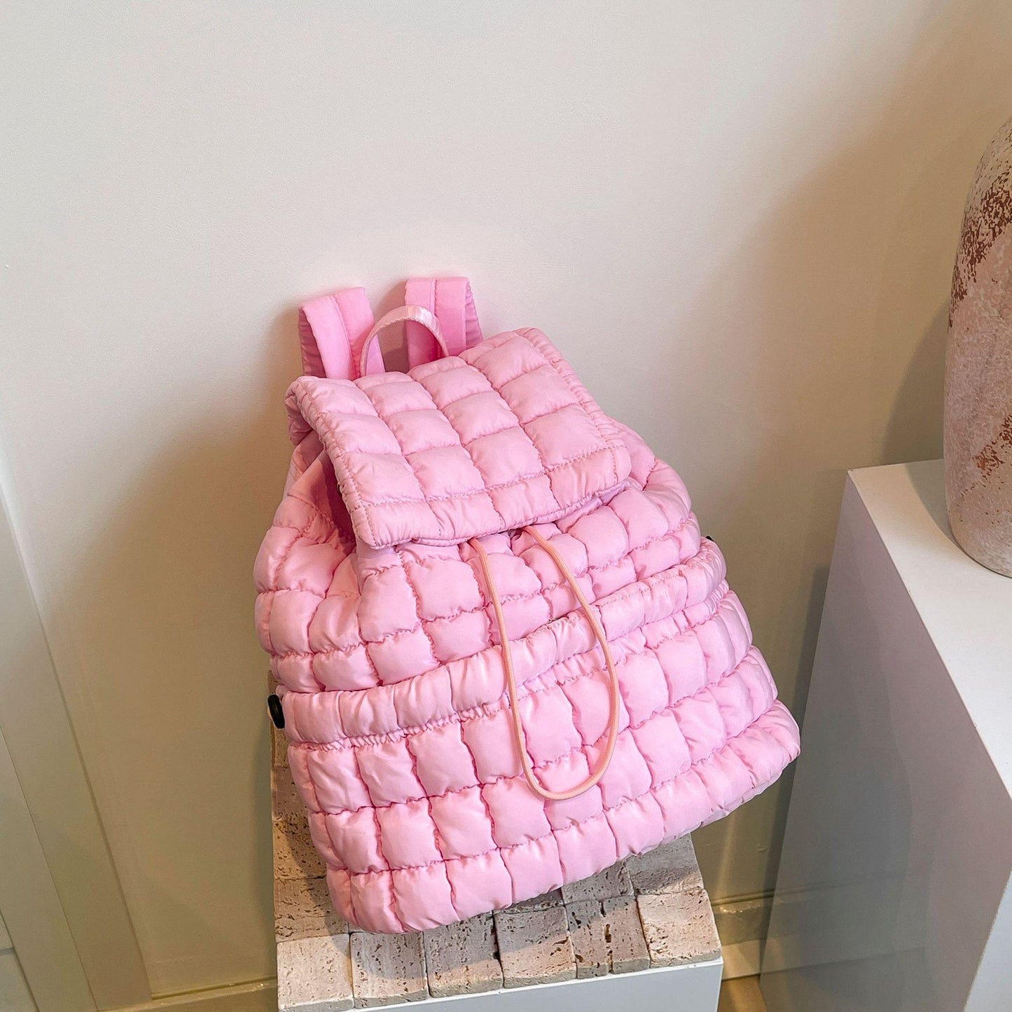 Candy Color Quilted Women Backpack Puffy Down Padded School Bag Large Cotton Travel Back Pack Bags For Women Plaids Shoulder Bag - HEPSIBAH SHOP