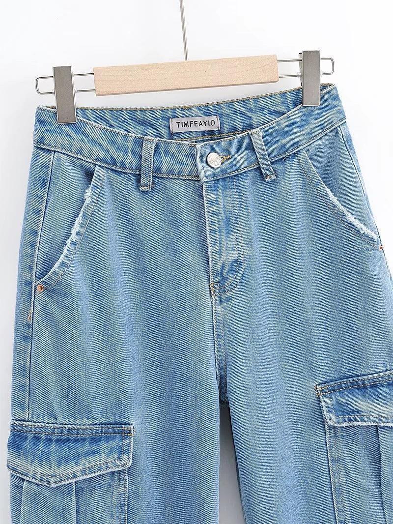 Washed Blue Pocket Decorated High Waist Wide-leg Jeans Women Casual Jeans - HEPSIBAH SHOP