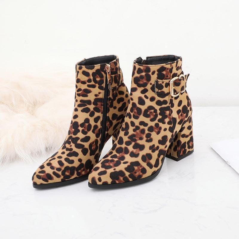 Leopard print chunky heel boots - HEPSIBAH SHOP