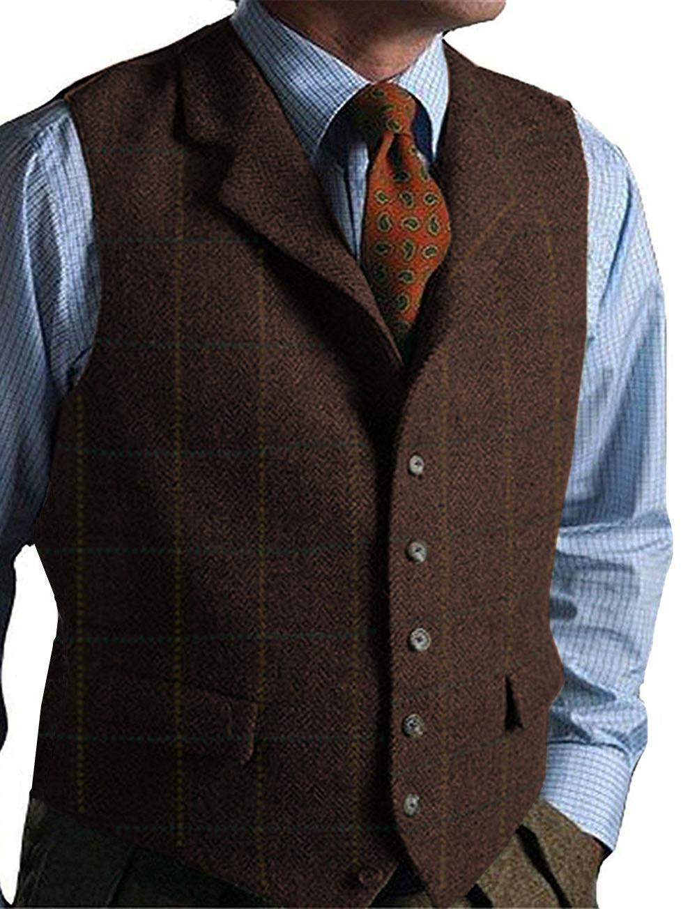 men suits plaid tweed gilet - HEPSIBAH SHOP