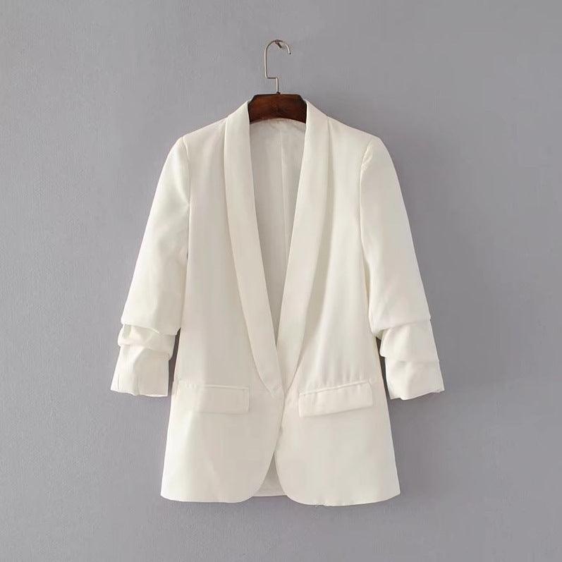 Buttonless pleated sleeve blazer - HEPSIBAH SHOP