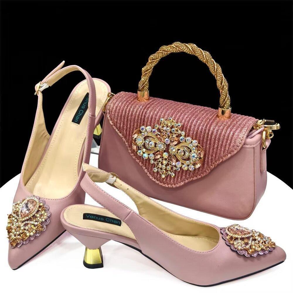 Casual French Style Small Square Pointed Toe Slingback High Heels Women's Shoes And Bags Suit - HEPSIBAH SHOP