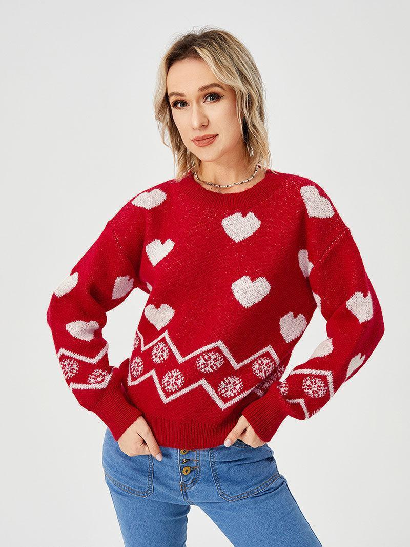 Women's Loose Casual Cozy Heart Sweater - HEPSIBAH SHOP