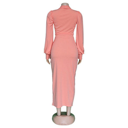 African cute woman pink long-sleeved dress office dresses - HEPSIBAH SHOP