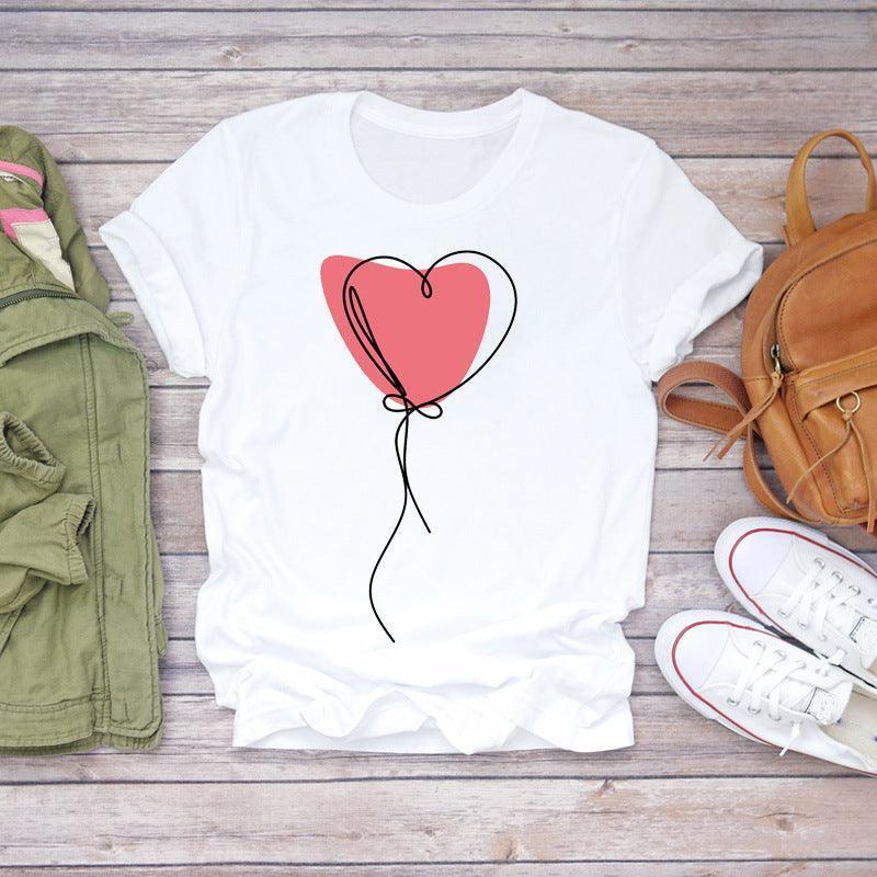 Watercolor Love Fashion Print Short-sleeved T-shirt Women's Trend - HEPSIBAH SHOP