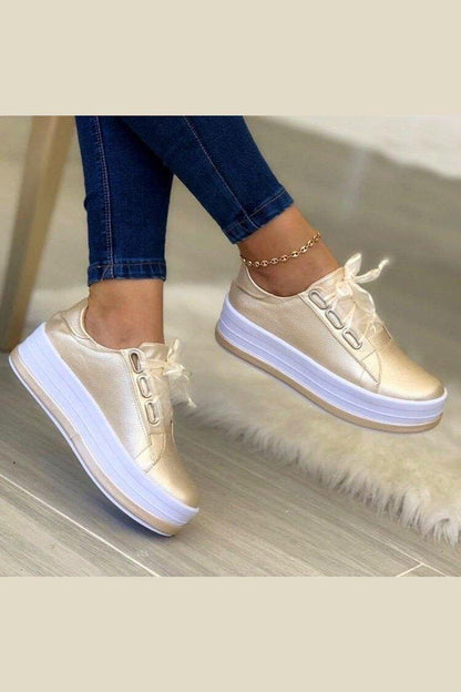 Flat Sneakers Women Ribbon Lace-up - HEPSIBAH SHOP