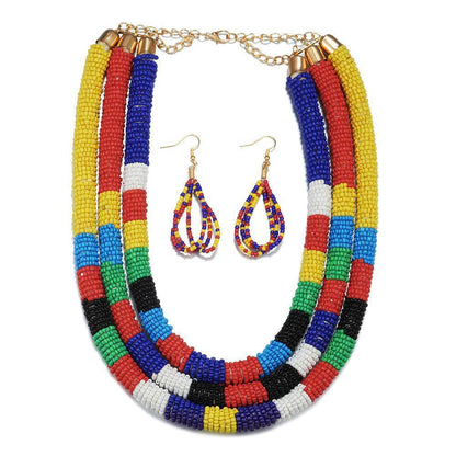 African Pattern Colorful Rice Bead Necklace - HEPSIBAH SHOP