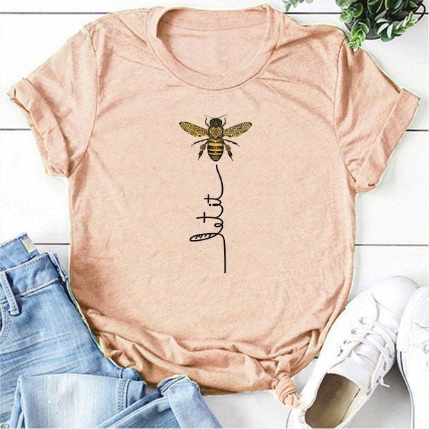 Bee Print Short Sleeve T-Shirt Top Women - HEPSIBAH SHOP