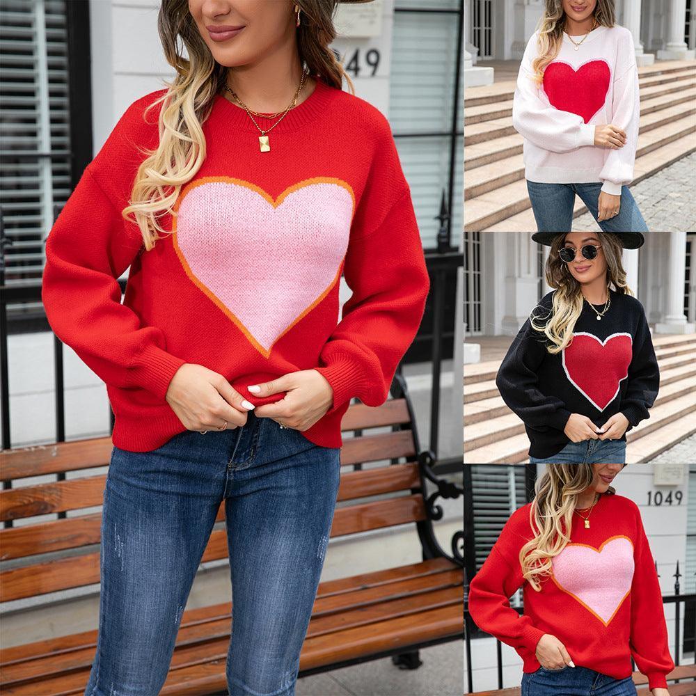 Round Neck Love Pullover Sweater - HEPSIBAH SHOP