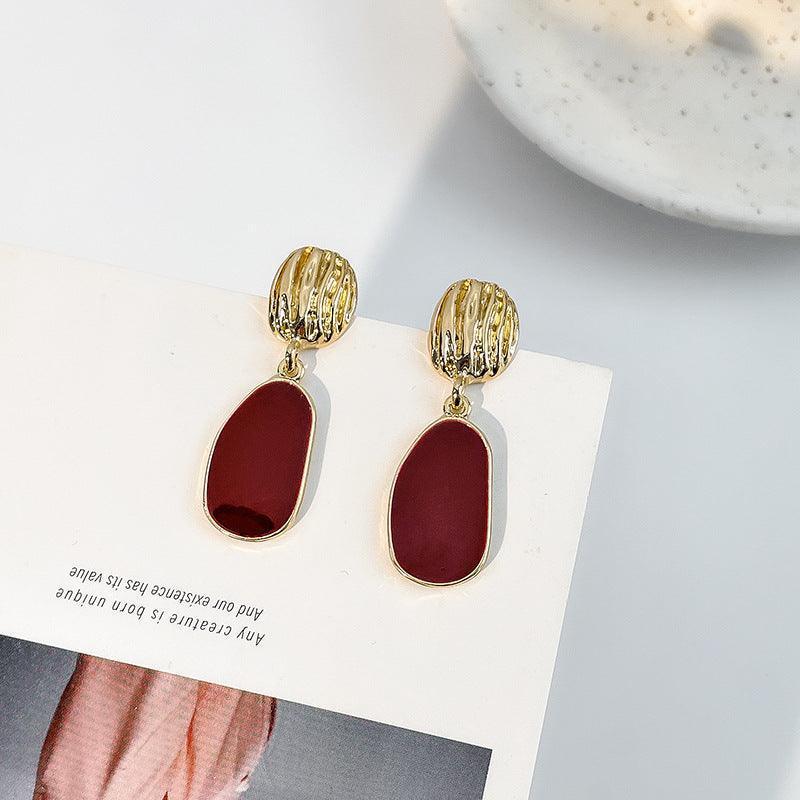 Burgundy Geometric Piece Unique Design Hong Kong Style Earrings - HEPSIBAH SHOP