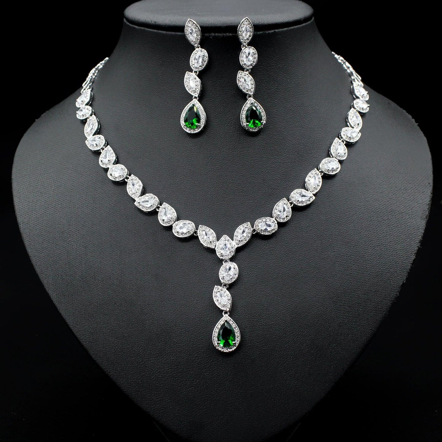 Colorful Zircon Necklace Wedding Three-piece Set - HEPSIBAH SHOP