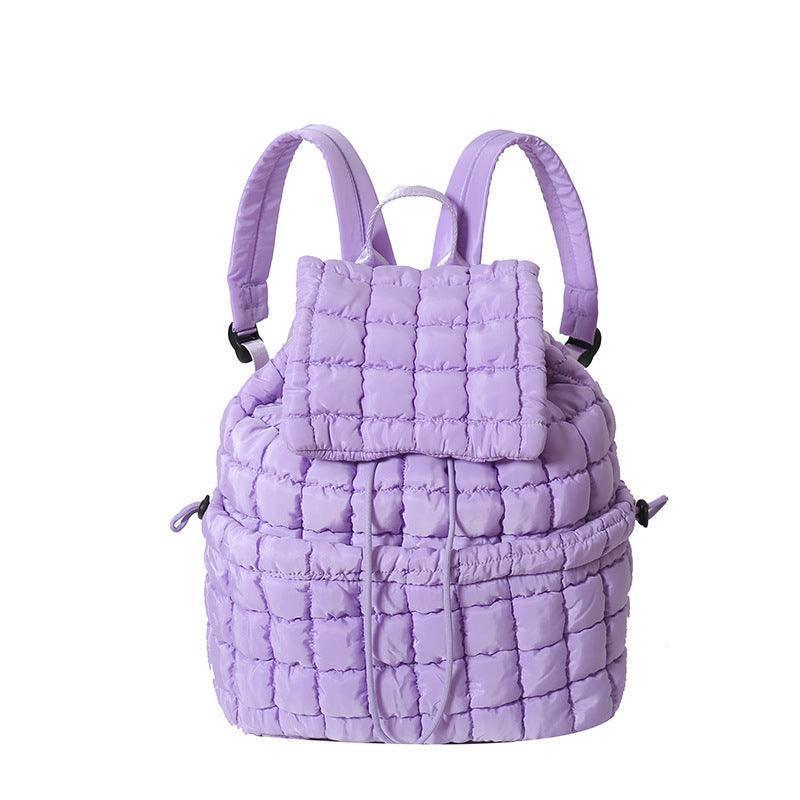 Candy Color Quilted Women Backpack Puffy Down Padded School Bag Large Cotton Travel Back Pack Bags For Women Plaids Shoulder Bag - HEPSIBAH SHOP