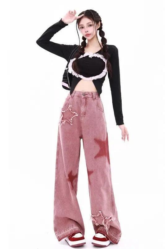 Fried Street Embroidered Jeans Wide Leg - HEPSIBAH SHOP