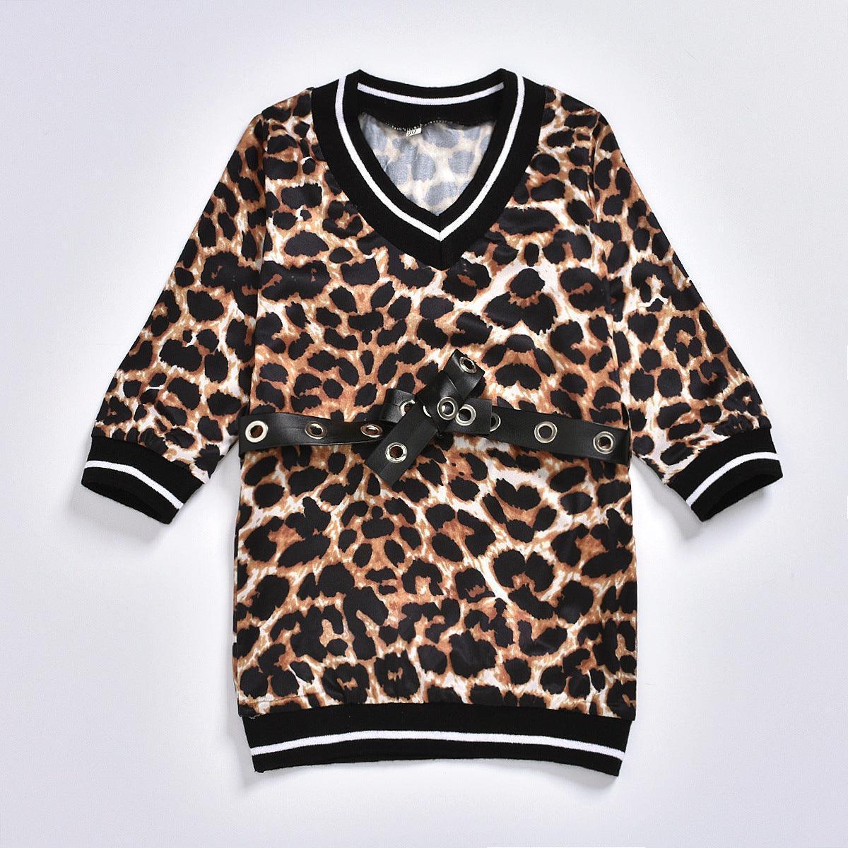 Girls Dress V-neck Leopard Print - HEPSIBAH SHOP