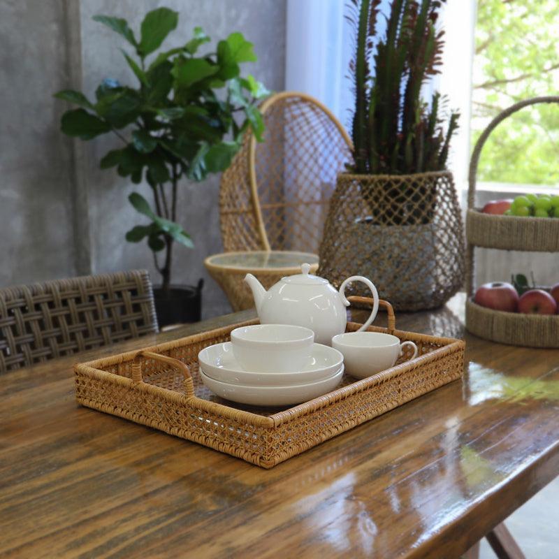 Tea Table Storage Rattan Desktop Storage Box Tray