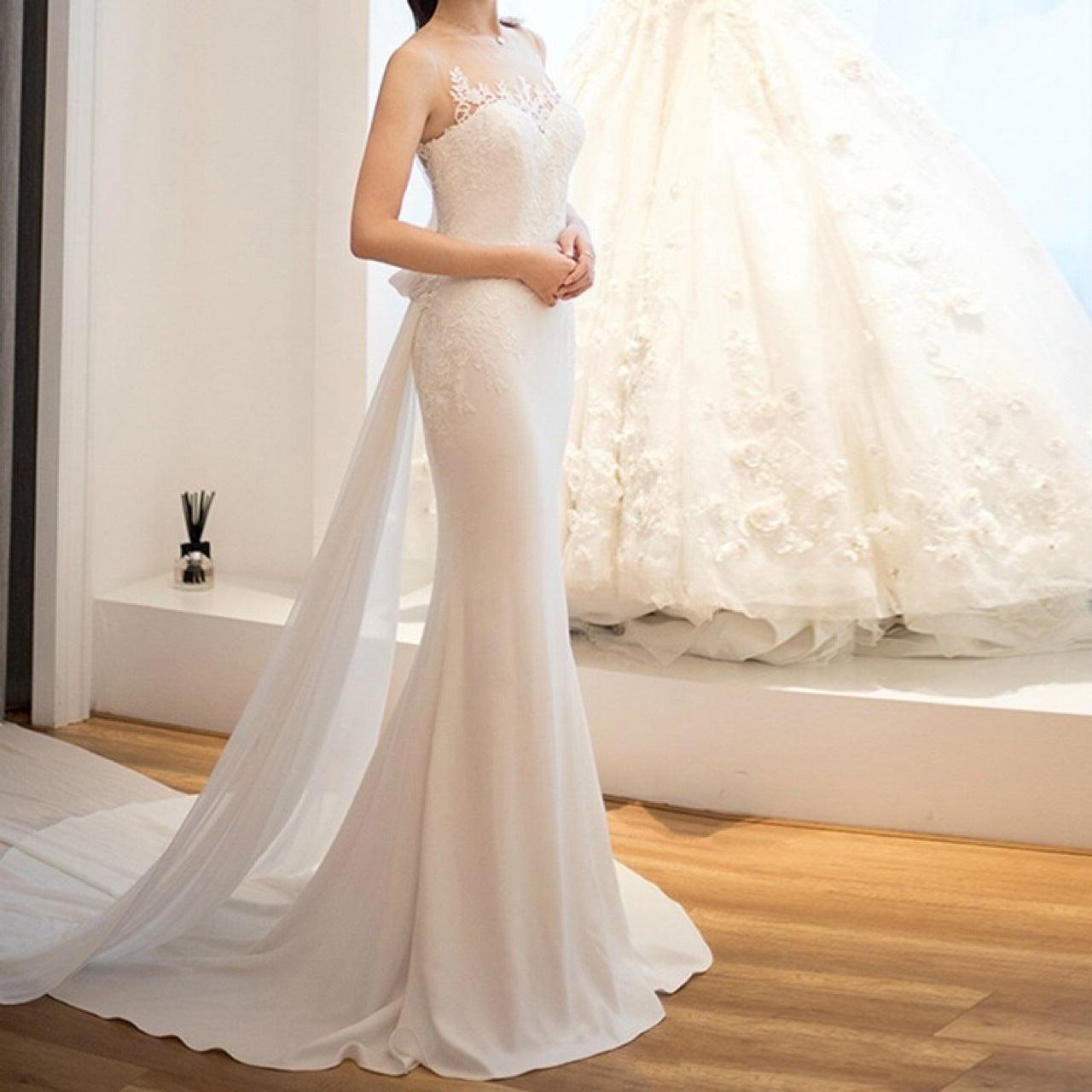 Mid-waist See-through Light Wedding Dress - HEPSIBAH SHOP