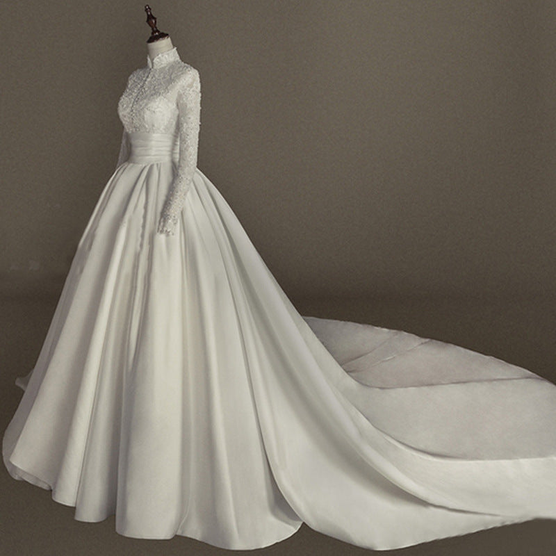 Women's Simple Mori Style Wedding Dress Long Sleeve Lace Dress