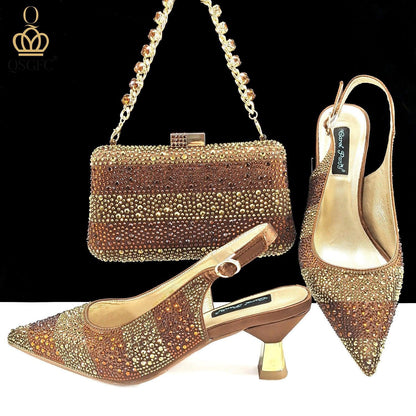 Simple Pointed Striped Delicate Rhinestone Decorative Banquet Style Elegant Women's Shoes And Bags Suit - HEPSIBAH SHOP