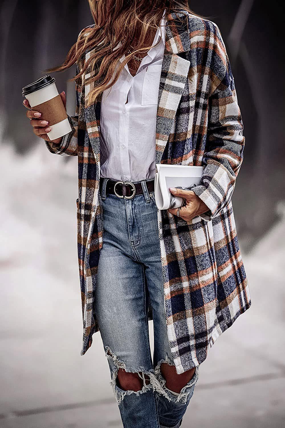 Fashion Plaid Long Jacket Woolen Coat - HEPSIBAH SHOP