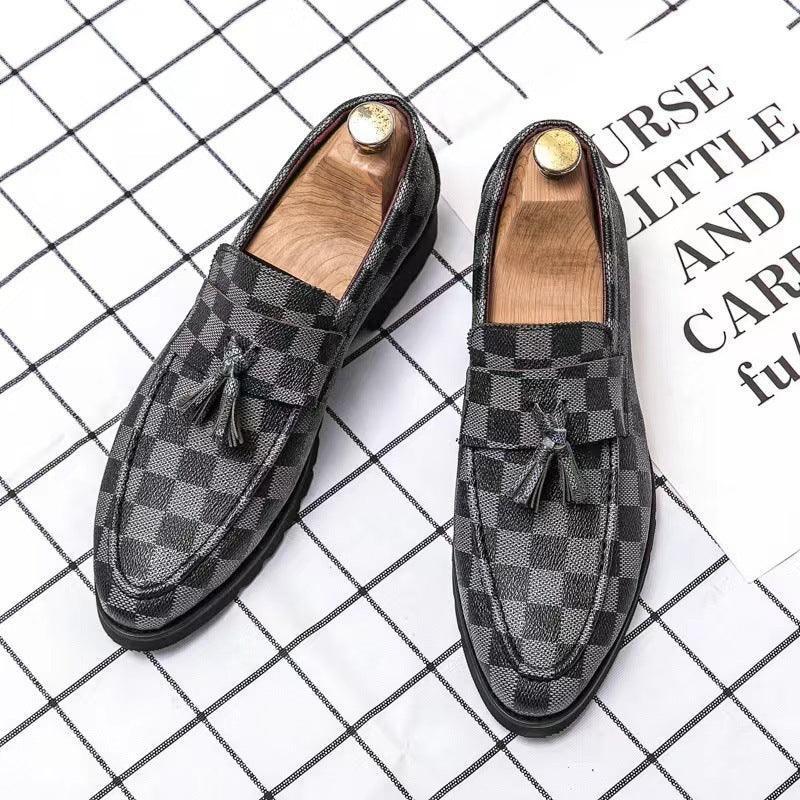 Men's Plaid Leather Shoes Korean Casual Shoes - HEPSIBAH SHOP