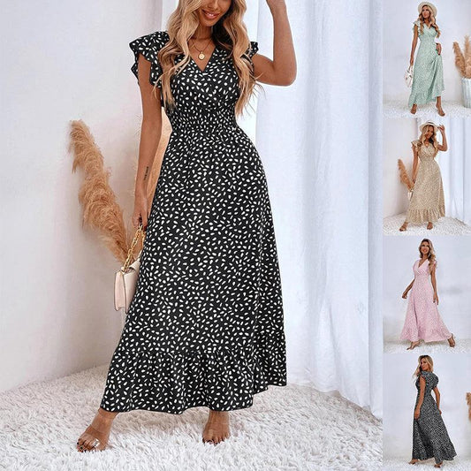 Women's V-neck Ruffled Sleeveless Long Dress - HEPSIBAH SHOP