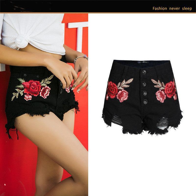 Embroidered loose beard jeans women shorts - HEPSIBAH SHOP