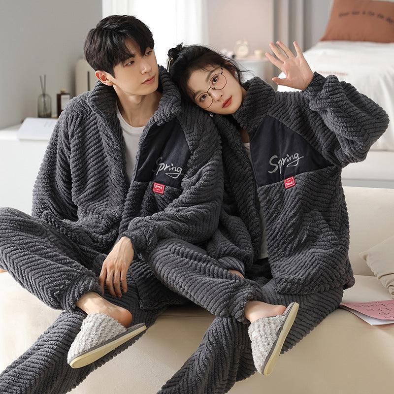 Flannel Couple Coral Fleece Pajamas - HEPSIBAH SHOP