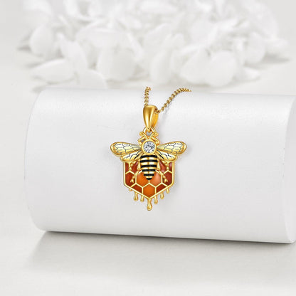 Sterling Silver Honeycomb Bee Pendant Necklace Jewelry for Women