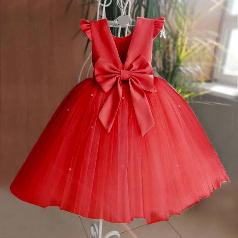 Girl's Gown Mesh Backless Bow Umbrella Princess Dress - HEPSIBAH SHOP