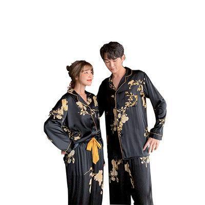 Black Imitation Silk Couple Pajama Set - HEPSIBAH SHOP