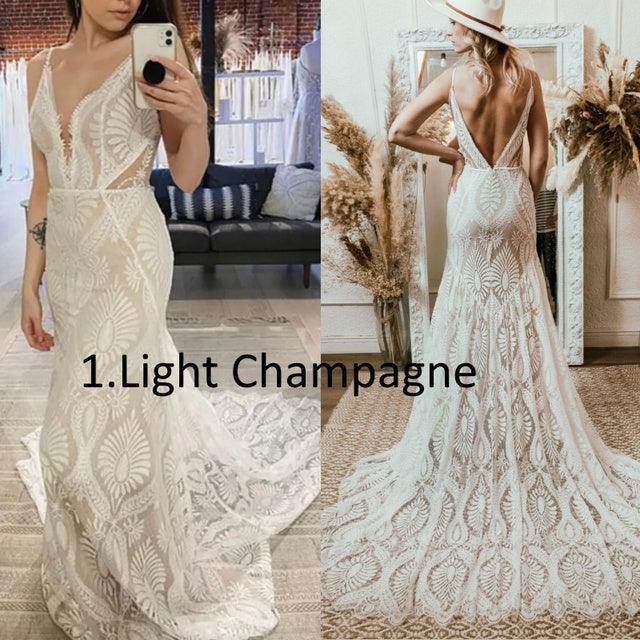 Vestido Bohemian Wedding Dress V Neck Lace - HEPSIBAH SHOP