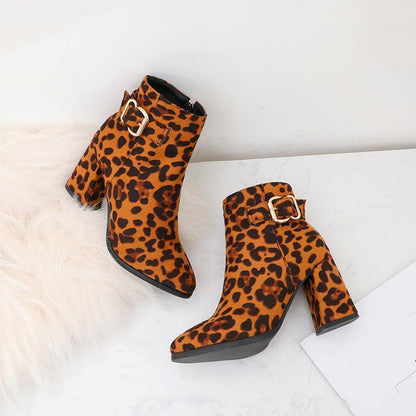 Leopard print chunky heel boots - HEPSIBAH SHOP