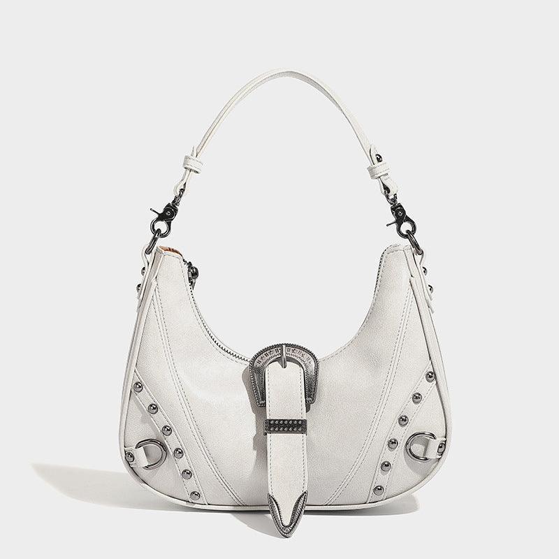 Women's Distressed Silver Belt Buckle Underarm Shoulder Bag - HEPSIBAH SHOP