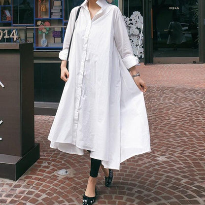 Fashion Black And White Irregular Casual Shirt Dress - HEPSIBAH SHOP