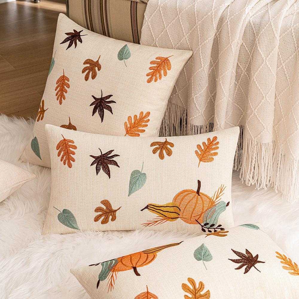 Autumn Maple Leaf Pumpkin Embroidered Cushion Living Room Sofa Cushion Pillowcase