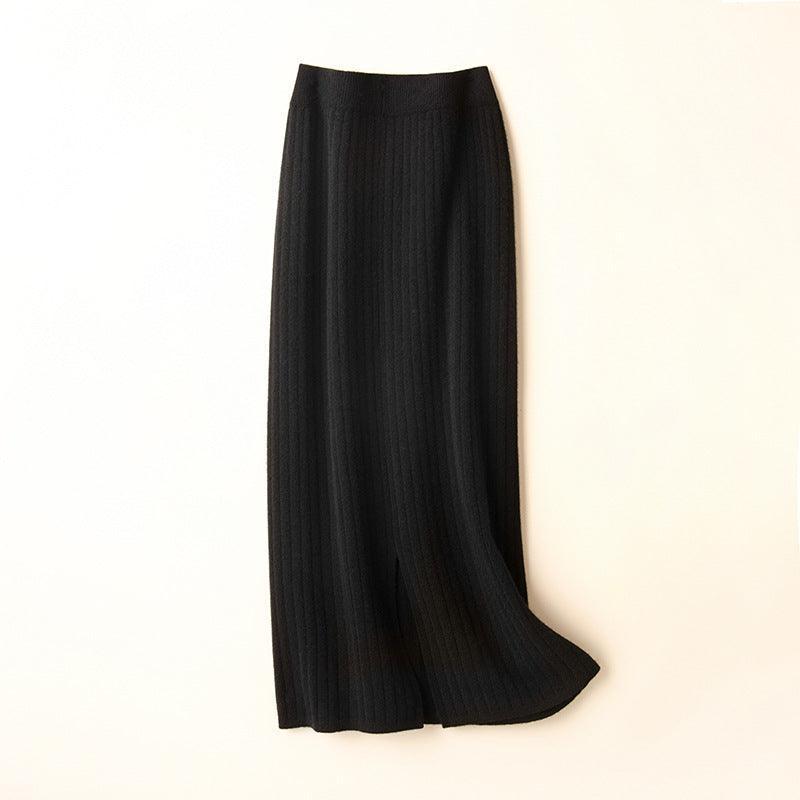 Pure Wool Skirt Mid-length High Waist Slim Fit - HEPSIBAH SHOP