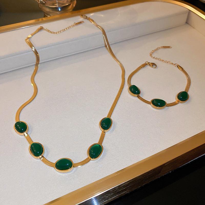 Fashion Jewelry Green Stone Crystal Snake Chain Necklace - HEPSIBAH SHOP