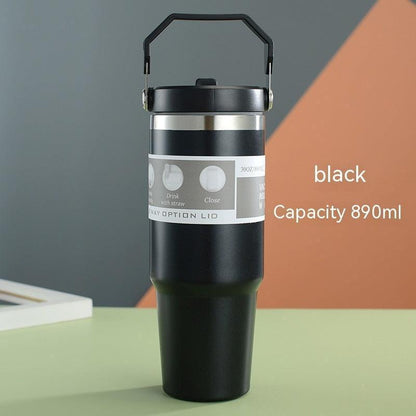 Portable Car Cup Stainless Steel Cup Travel Sports Water Bottle With Handle Cover Coffee Tumbler Cup - HEPSIBAH SHOP